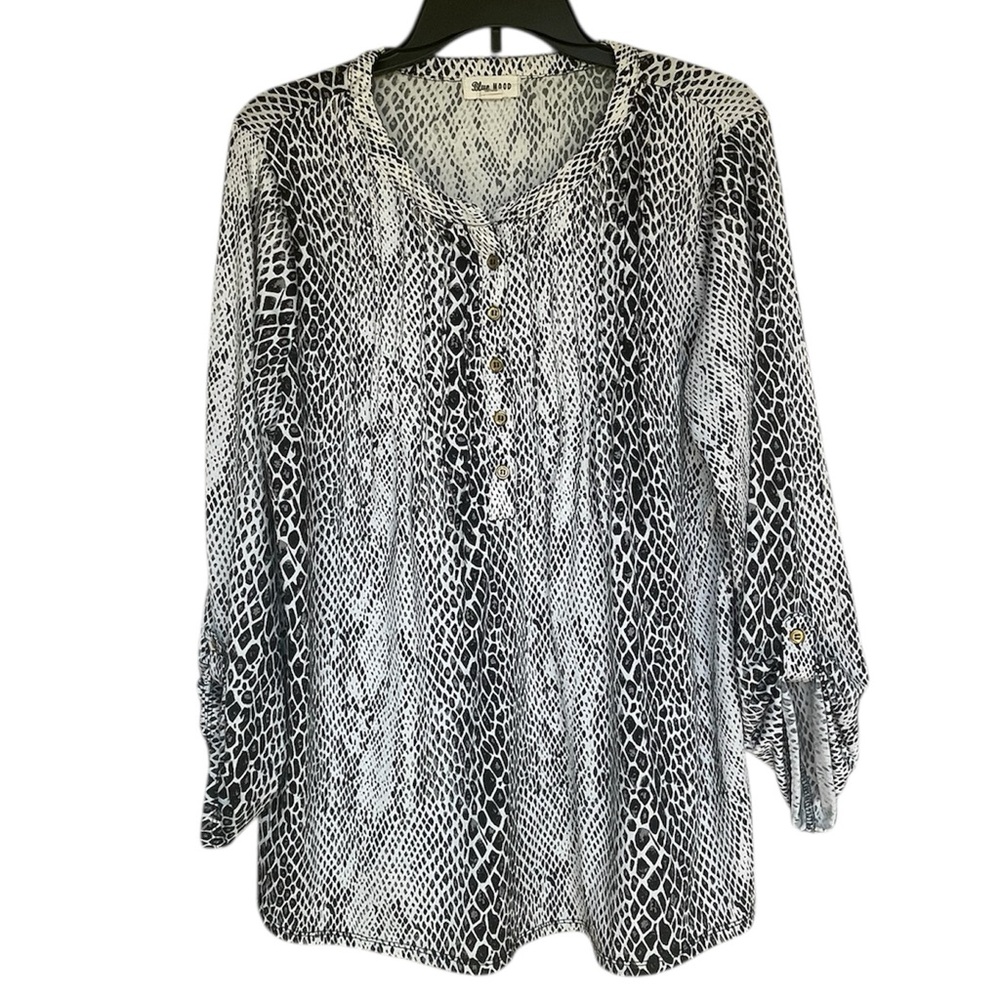 Shirt,  Blue Mood, 1X, black and white.